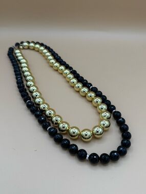 Gold and Black Beaded Double Strand Necklace